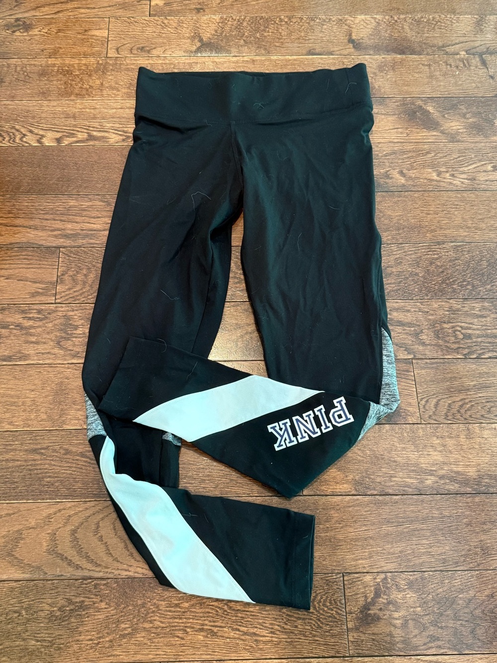 PINK Victoria's Secret Black Leggings with White and Gray Panels